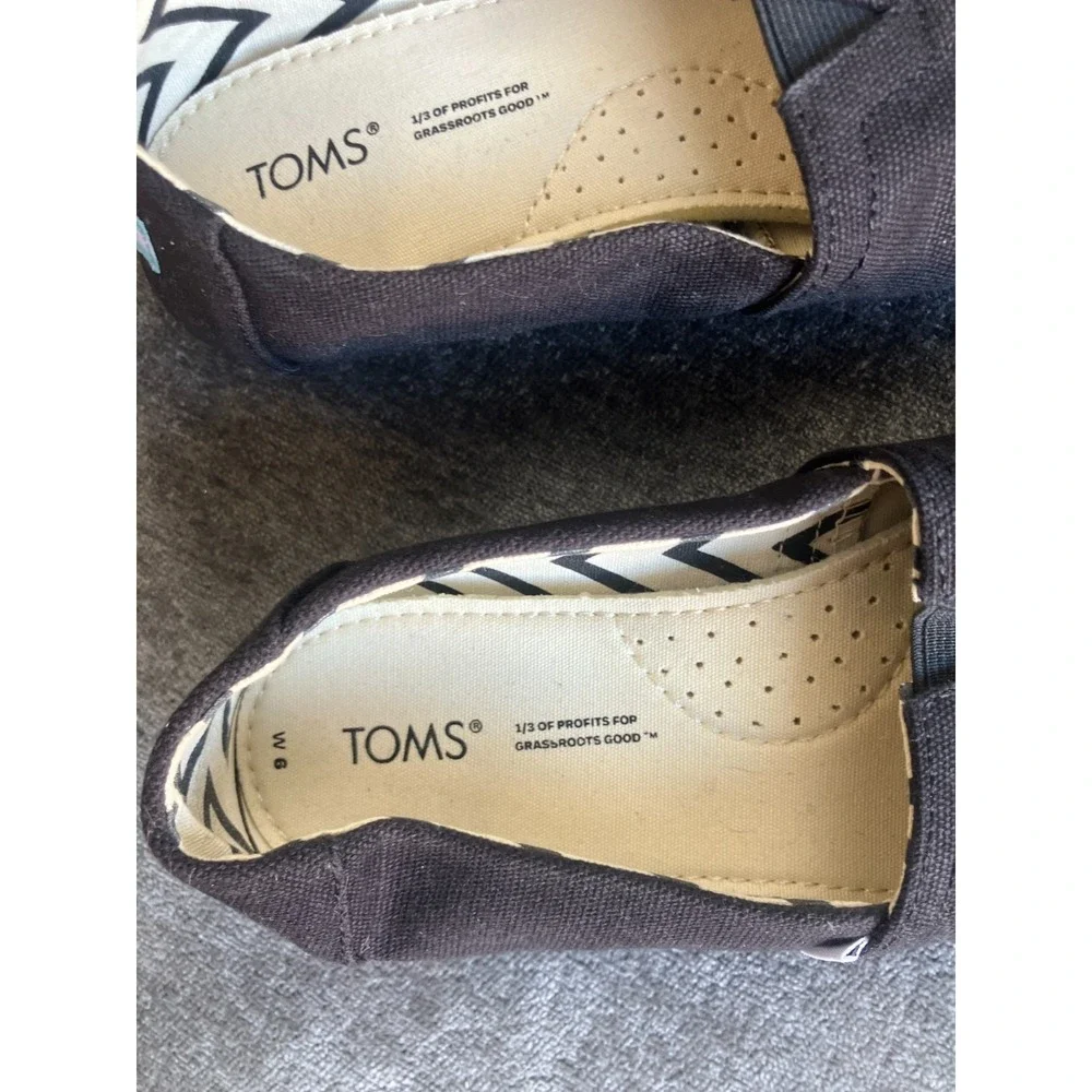 TOMS‎ Alpargata 10017716 Flats Women's US 6 Black Cotton Canvas Slip On Shoes